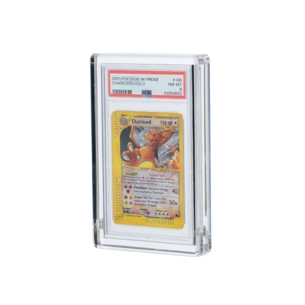 Clear acrylic case holding a graded card slab